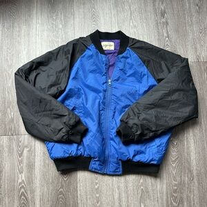 St. John's Bay Vintage 90s Blue and Black Bomber Jacket Lightweight Windbreaker
